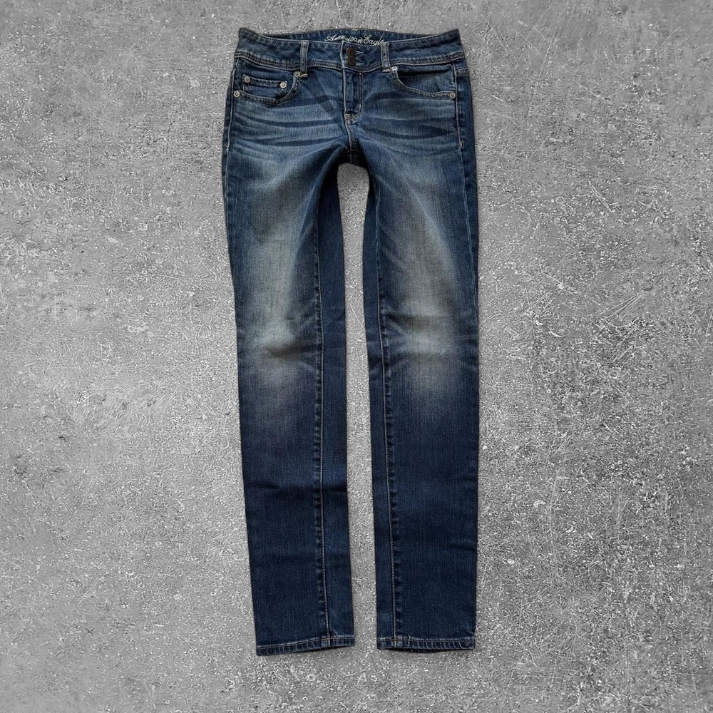 American Eagle Skinny Jeans Womens 4 Blue Distressed Y2K Low Rise Denim